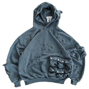 เสื้อฮู้ดผู้ชายสไตล์วินเทจผ้าเทอร์รี่100% ผ้าฝ้ายโพลีเอสเตอร์400 GSM แขนยาวมีซิป - Product Image 6