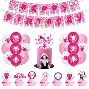 Superhero Spider Gwen Theme Pink Paper Tableware Kits Plates Cups Banner Napkins Balloons Kids' <strong>Birthdays</strong> Party Decoration Set - Product Image 5