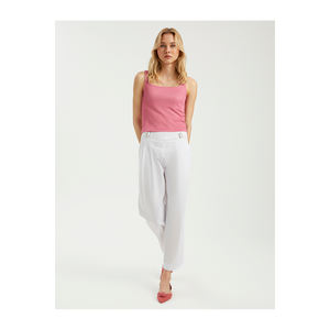 Pantalones de Pierna Recta de Algodón para Mujer con Doble Bolsillo, Hebilla Ajustable y Detalle de Pliegues - Product Image 4