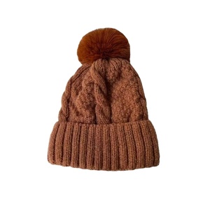 Nouveau hiver torsion tricot chapeau pour femmes fourrure pompon épais en peluche bonnet bonnet couleur unie dames chaud bonnets - Product Image 3