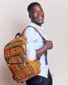 Kente Kangha กระเป๋าเป้สะพายหลังพิมพ์ลายสไตล์แอฟริกันกระเป๋าใส่หนังสือกระเป๋าสะพายหลังผ้าฝ้ายทำด้วยมือ - Product Image 6