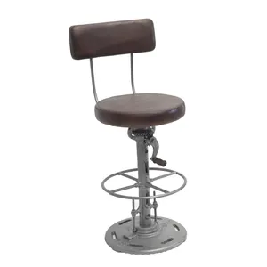 Top Quality Genuine Leather Round Seat Adjustable Height Iron Legs Base Modern Dining Chair for Home Hotel Restaurant