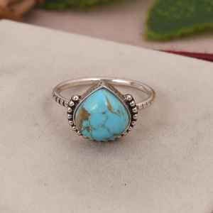 Kingman turquesa corazón anillo de plata esterlina Boho declaración joyería hecha a mano suroeste anillo de piedras preciosas regalo único para ella - Product Image 2