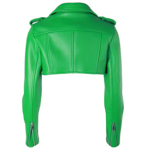 Vert Court Longueur Respirant Élégant Biker Veste En Cuir Automne Asymétrique Fermeture À Glissière Élégant Recadrée Conception Femmes - Product Image 4