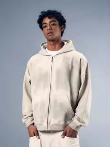 เสื้อมีฮู้ดไซส์พิเศษของผู้ชายสำหรับฤดูใบไม้ร่วงฤดูหนาวผ้าฝ้ายผ้าเทอร์รี่มีซิปแบบสวมหัวระบายอากาศได้ดีปรับแต่งสีพื้นสูง - Product Image 3