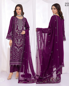 Colección SSumaira BIN HAMEED, Conjunto Exclusivo de Chifón para Mujer, 3 Piezas, Vestido Elegante Cosido con Camisa Bordada Intrincada - Product Image 4