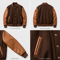 Blouson universitaire en cuir marron personnalisé, style bomber streetwear, avec écussons en chenille, fournisseur OEM ODM marque privée US