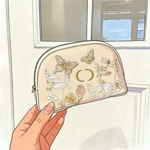 Nouvelle trousse de maquillage respirante en maille avec fermeture éclair et broderie papillon, pour un rangement pratique, sac de rangement tendance pour femmes - Product Image 6