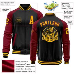 Custom Black Gold-Crimson Bomber Varsity Letterman dos tonos cremallera chaqueta cortavientos Streetwear vintage hombres Varsity Jacket - Product Image 2