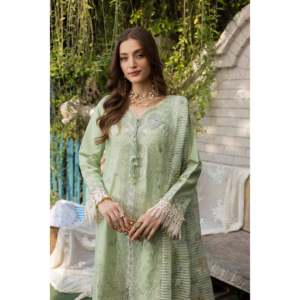 MEHMAL Mint Bliss Floral Embroidered <b>Linen</b> and Cotton <b>Top</b> Breathable Spring/Summer Dress with Lace Decoration-MBN-06 - Product Image 4