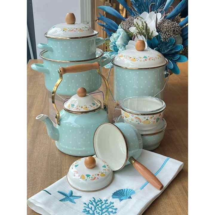 Enameled Green Polka Dot Kitchen Set 6 Pieces