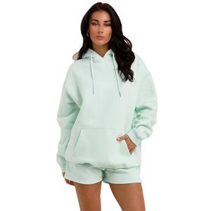 Conjunto de Sudadera con Capucha y Pantalones Cortos de Moda Premium para Mujer, Felpa de Algodón, Estilo Holgado Informal, Sudadera con Capucha y Pantalones Cortos para Mujer de Marca Privada OEM - Product Image 1