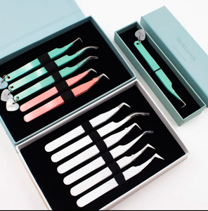 Pinzas de extensión de pestañas con punta de fibra Blanca Rosa profesional ANAAIF, pinzas puntiagudas personalizables con etiqueta privada - Product Image 5