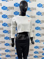 T-shirts courts à manches longues blancs tricotés 100% coton tissu Blouse ourlet brut haut court chemise Logo personnalisé T-Shirt femme