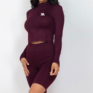 Stylish <b>Mock</b> <b>Neck</b> And Shorts Set For Women Summer Matching Two Piece Casual Outfit For Outdoor Activities - Product Image 2
