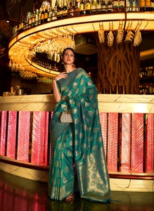 Sari con estampado digital tejido a mano real y rico, hermosa ropa india y pakistaní - Product Image 6