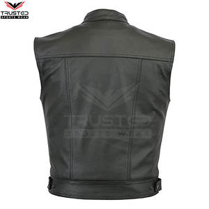 Precio de fábrica Cuello en V Diseño personalizado Hombres Chaleco de cuero Color sólido Cantidad a granel Hombres Chaleco de cuero - Product Image 5