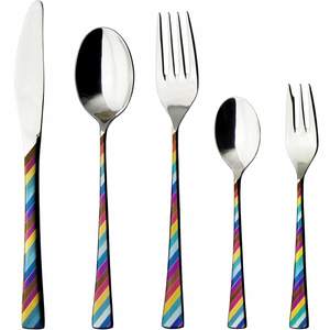 Ensemble de 5 couverts en acier inoxydable utilisés dans les ustensiles de cuisine Table Home Couverts enduits couleur argent Poignée multicolore Qualité supérieure - Product Image 1