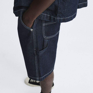 Shorts de travail décontractés pour hommes, style streetwear d'été, coupe ample, avec surpiqûres contrastées, en coton élastique - Product Image 3