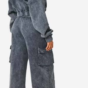 Logo personnalisé Vintage lavage à l'acide 2 en 1 poids lourd hiver sweat à capuche zippé pour les femmes 100% coton - Product Image 5