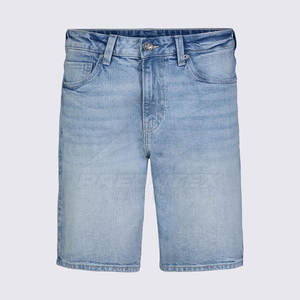 กางเกงยีนส์ขาสั้นของผู้ชายมาใหม่กางเกงยีนส์ขาสั้นผ้าฝ้าย100% แต่งสีทึบลายกลางเอวแบบลำลอง - Product Image 1