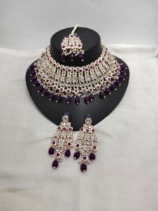 New Design Fancy Gold Plated Traditional Motipearl&Drop Kundan Studded <b>Choker</b> <b>Necklace</b> Earring Mangtika Set &Jewellery Set Woman - Product Image 3