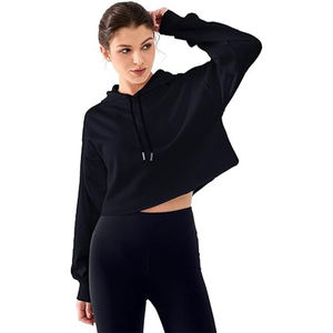 Sudadera de gran tamaño de alta calidad para mujeres chicas jóvenes Sudadera con capucha corta estampada informal con tejido de punto de cuello redondo - Product Image 3