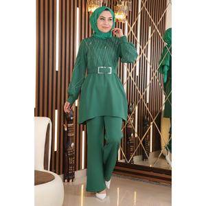 Conjunto Casual con Detalles de Piedras Esmeralda, Top Largo Midi-MSW19116-5 - Product Image 1