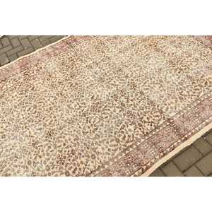Vintage Rug, Large 5.5x8.7 ft Turkish Rug, <b>Brown</b> Beige Polka dot <b>Wool</b> Rug - Product Image 5