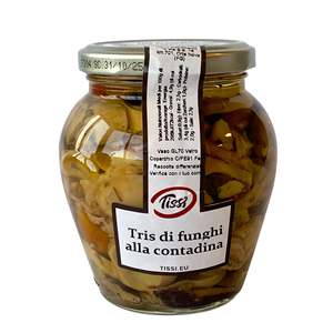 Trio de Champiñones Sazonados Farmer's Brown Tris Di Funghi Alla Contadina Italiano Tissi 314 ml X 6 Unidades S.A.TOS S.P.A. - Product Image 1