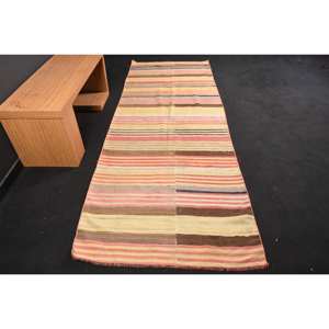 Traditional Red Beige Wool <b>Rug</b> 3.6 X 10.1ft Handmade Turkish Hallway Rectangle Patchwork Design Latex Backing for Living <b>Bedroom</b> - Product Image 1