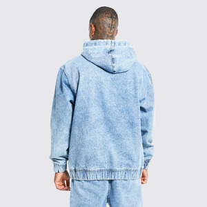 Calidad Premium personalizado Sky Stone Washed Men Denim Pullover Hoodies con forro de algodón y bolsillo de canguro para la venta - Product Image 2