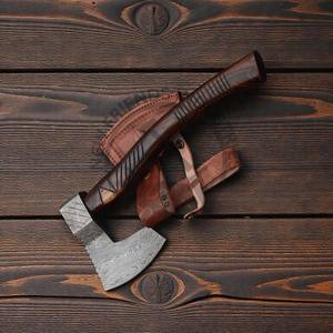 Hacha de Acero de Damasco Forjado de Primera Calidad con Mango de Madera de Palisandro y Hermoso Funda de Cuero, Hacha Resistente para Proyectos de Bricolaje - Product Image 3