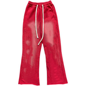 2025 Streetwear 100% algodón lavado ácido Flare pantalones de lana personalizado Puff estampado pierna ancha acampanado pantalones de chándal de peso pesado para hombres - Product Image 2