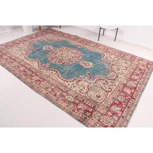 Turkish Vintage Rug, 0.6x10.3 ft <b>Runner</b> Rug, <b>Red</b> Blue Animal Print Rug - Product Image 2