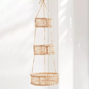 Panier suspendu triple en rotin tissé à la main, paniers à fruits à 3 niveaux, vente en gros, essentiels de cuisine - Product Image 4