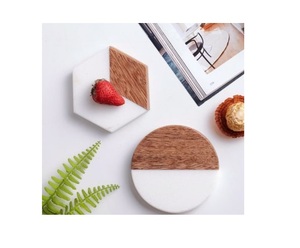 Posavasos de madera de mármol creativo para el hogar de barra redonda, posavasos de piedra sin madera y mármol blanco de la India - Product Image 1