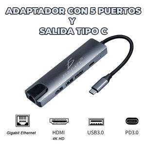 Hub Adattatore USB-C a 5 Porte in Lega di Alluminio con Ricarica Rapida 100W e Trasferimento Dati Ethernet Disponibile - Product Image 6