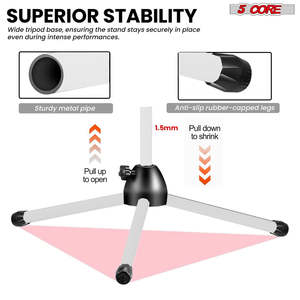 5 Core Mic Stand Floor Height Adjustable <b>Tripod</b> Microphone Stands w Extending Telescoping Boom Arm - Product Image 4