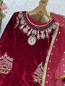 Costume Salwar trois pièces de style afghan, couleur marron, motif unique, spécial saison des mariages, prix abordable chez SIE - Product Image 5