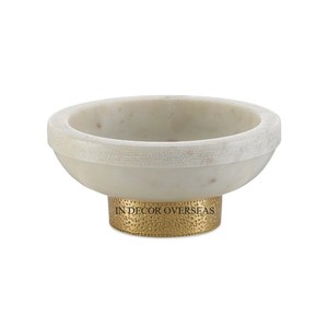 Juego de 2 cuencos de forma redonda de mármol blanco de calidad lujosa con base de textura martillada de metal chapado en oro del fabricante indio - Product Image 2