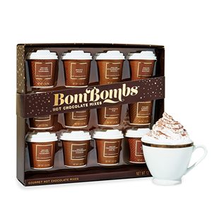 Coffret cadeau BomBombs Mini chocolat chaud dans un emballage brun signature, saveurs de desserts incluant Rocky Road, Cookie Butter, lot de 12 - Product Image 1