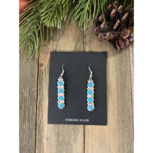 Navajo Handmade Kingman Turquoise & Sterling <b>Silver</b> Drop <b>Earrings</b> for Gift Occasions - Product Image 1