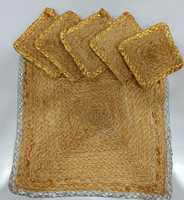 Vente en gros de sets de table en jute 100% biologique, faits à la main, durables, avec bordure argentée, design moderne et uni, taille personnalisable, pour mariage, banquet, hôtel