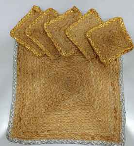 Napperon carré en 100% Jute fait à la main avec bordure argentée, vaisselle de 12 pouces x 12 pouces, vente en gros - Product Image 4