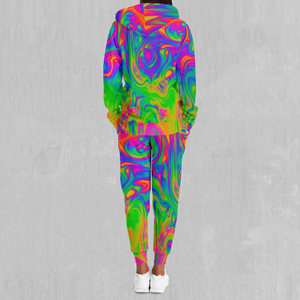 Acid Pool Psychedelic Printed Zip-Up Hoodie y Fleece Lined Joggers Set Chándal 100% Algodón Invierno Transpirable Hip Hop - Product Image 6