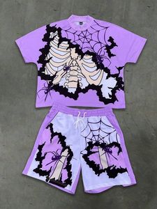 Ensemble chemise et short streetwear à imprimé graphique, logo personnalisé, tenue streetwear urbaine pour homme - Product Image 1