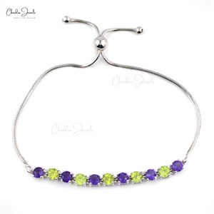 Hecho a mano 100% auténtico ajustable 925 pulsera de plata esterlina fabricante de joyería de moda-con peridoto verde amatista - Product Image 4