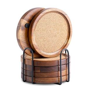 Sous-verre rond en bois de style royal avec support métallique pour ustensiles de cuisine, table à manger, tapis et coussinets de service pour thé et café - Product Image 1