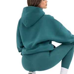 Sudadera con Capucha Extra Grande para Mujer, Estilo Urbano, Hombros Caídos, Relajada, Verde Oscuro, 50% Algodón, 50% Poliéster, Personalizada - Product Image 3